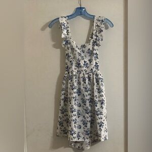 SHEIN White and Blue Floral Mini Dress